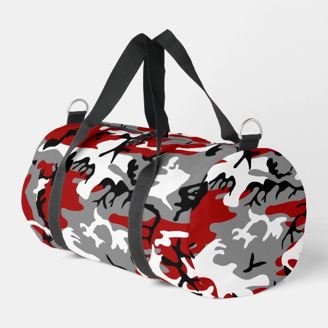 Red and Grey Camouflage, Military, Army Duffle Bag (Left Corner)