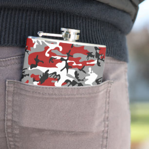 Red and Grey Camouflage, Military, Army Hip Flask
