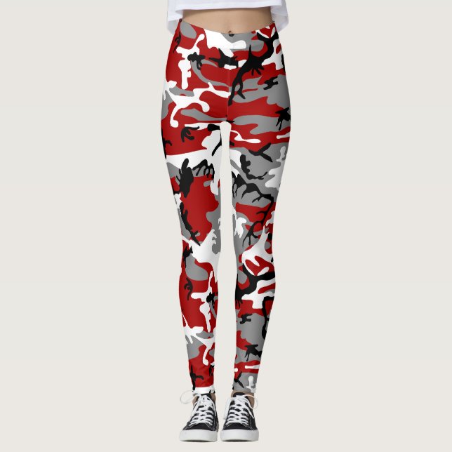 Red and Grey Camouflage, Military, Army Leggings (Front)