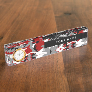 Red and Grey Camouflage, Military, Army Nameplate