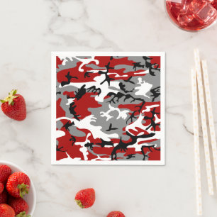 Red and Grey Camouflage, Military, Army Napkin