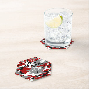 Red and Grey Camouflage, Military, Army Paper Coaster