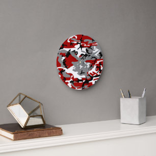 Red and Grey Camouflage, Military, Army Round Clock
