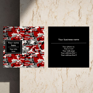 Red and Grey Camouflage, Military, Army Square Business Card