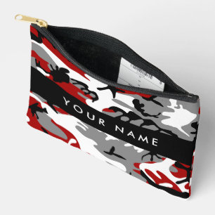 Red and Grey Camouflage Your name Personalise Accessory Pouch