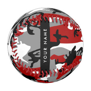 Red and Grey Camouflage Your name Personalise Baseball