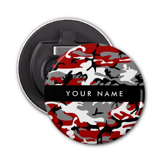Red and Grey Camouflage Your name Personalise Bottle Opener (Front)