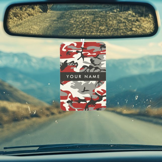 Red and Grey Camouflage Your name Personalise Car Air Freshener (Creator Uploaded)