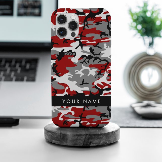 Red and Grey Camouflage Your name Personalise Case-Mate iPhone Case (Creator Uploaded)
