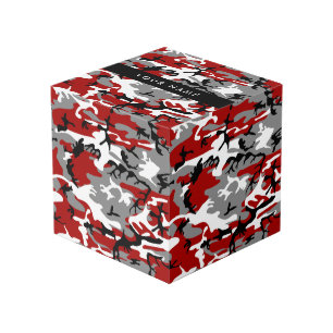 Red and Grey Camouflage Your name Personalise Cube