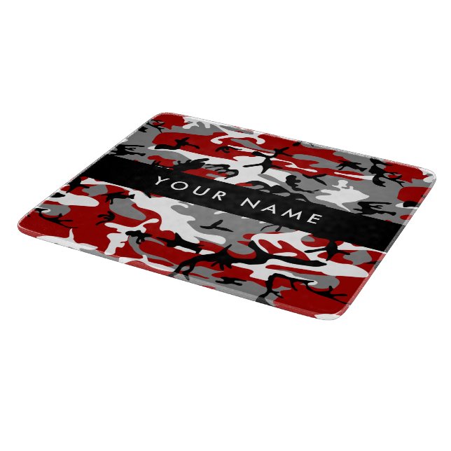 Red and Grey Camouflage Your name Personalise Cutting Board (Corner)