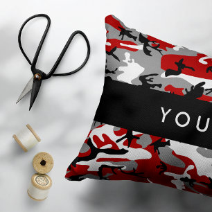 Red and Grey Camouflage Your name Personalise Decorative Cushion