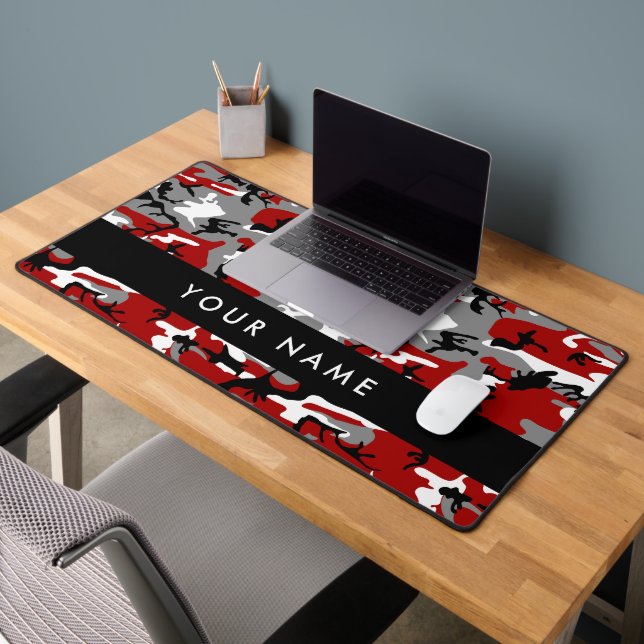 Red and Grey Camouflage Your name Personalise Desk Mat (Office 2)