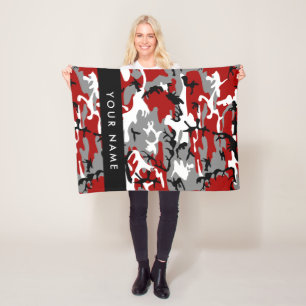 Red and Grey Camouflage Your name Personalise Fleece Blanket