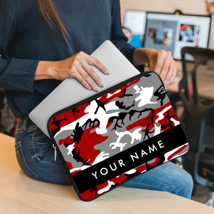 Red and Grey Camouflage Your name Personalise Laptop Sleeve