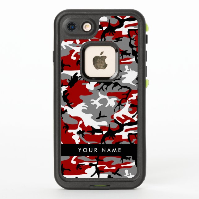 Red and Grey Camouflage Your name Personalise LifeProof iPhone Case (Back)