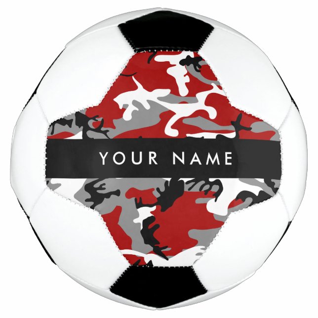 Red and Grey Camouflage Your name Personalise Soccer Ball (Front)