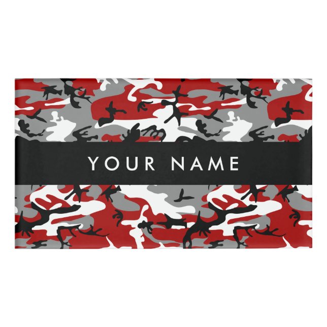 Red and Grey Camouflage Your name Personalise Tag (Front)