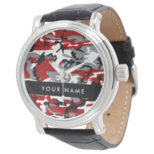 Red and Grey Camouflage Your name Personalise Watch
