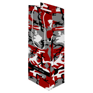 Red and Grey Camouflage Your name Personalise Wine Gift Bag