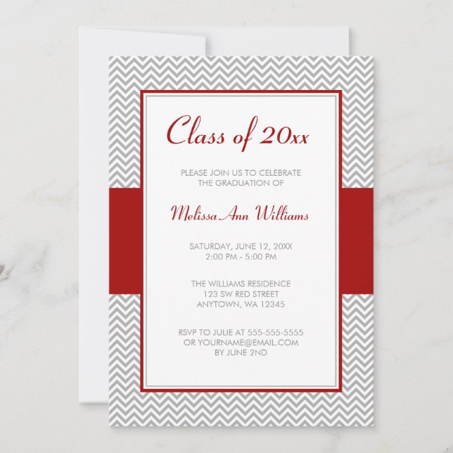 Red and Grey Chevron Graduation Party Invitation (Front)