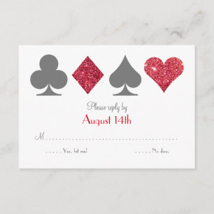 Red and Grey Destiny Las Vegas Faux Glitter RSVP Card