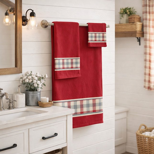 Red and grey farm style plaid bath towel set (Creator Uploaded)