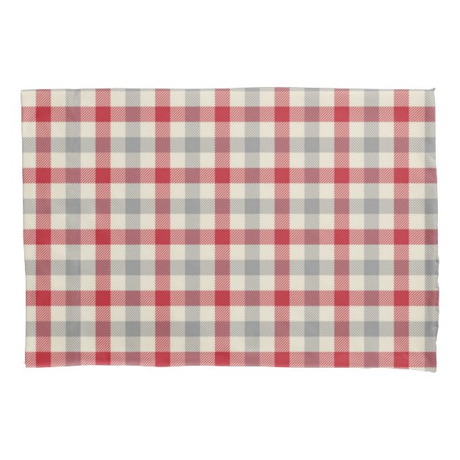 Red and grey farm style plaid pillowcase (Front)