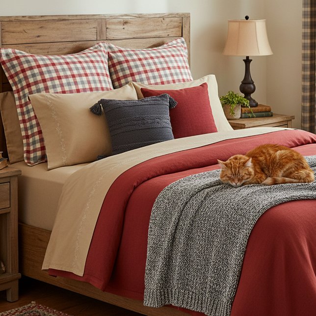 Red and grey farm style plaid pillowcase (Creator Uploaded)