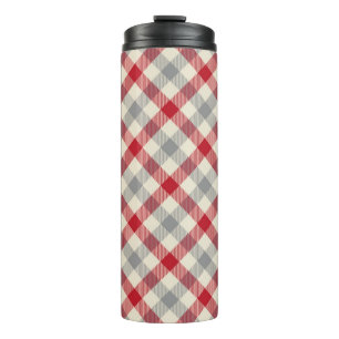Red and grey farm style plaid thermal tumbler