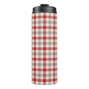 Red and grey farm style plaid thermal tumbler