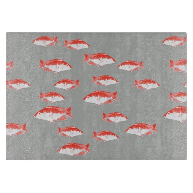 Red and grey fish cutting board (Front)