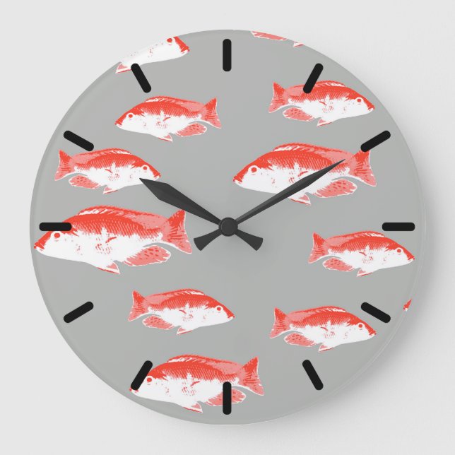 Red and grey fish large clock (Front)