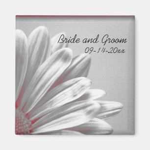 Red and Grey Floral Highlights Wedding Magnet