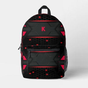 Red and grey gaming geometric background printed backpack