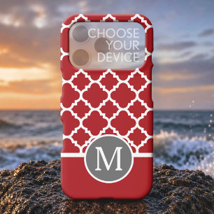 Red and Grey Geometric Pattern Monogram