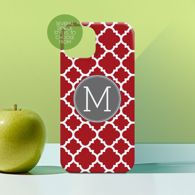 Red and Grey Geometric Pattern Monogram (Personalized Phone Case with Custom Photos Text - Choose a Device Style)