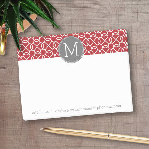 Red and Grey Geometric Pattern Monogram Post-it Notes