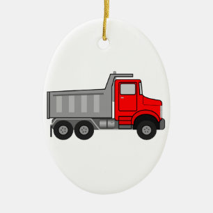 Red and Grey/Grey Cartoon Dump Truck Ceramic Tree Decoration