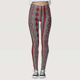 Red and Grey Harlequin and Stripes Pattern Leggings
