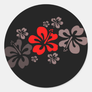 Red and Grey Hibiscus Classic Round Sticker