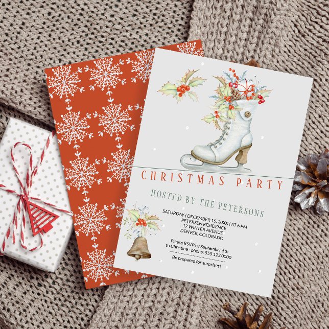Red and Grey | Ice Skate and Gifts Christmas Party Invitation (Creator Uploaded)