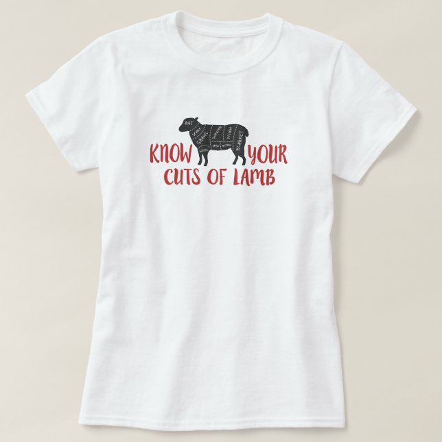 Red and Grey Know Your Cuts of Lamb T-Shirt (Design Front)