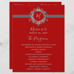 Red and Grey Monogram Birthday Programs