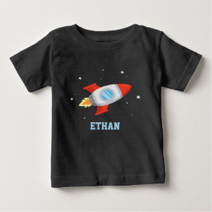 Red and Grey Rocket In Outer Space Baby T-Shirt