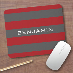 Red and Grey Rugby Stripes with Custom Name Mouse Pad