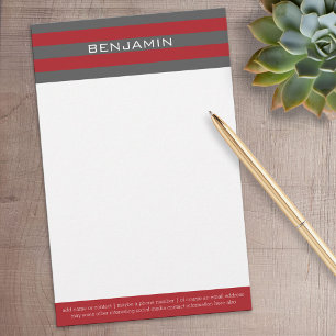 Red and Grey Rugby Stripes with Custom Name Stationery
