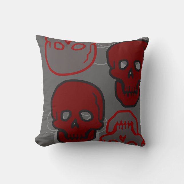Red and Grey Skulls Pillow (Front)