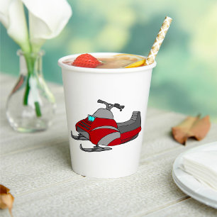 Red and Grey Snowmobile Paper Cups