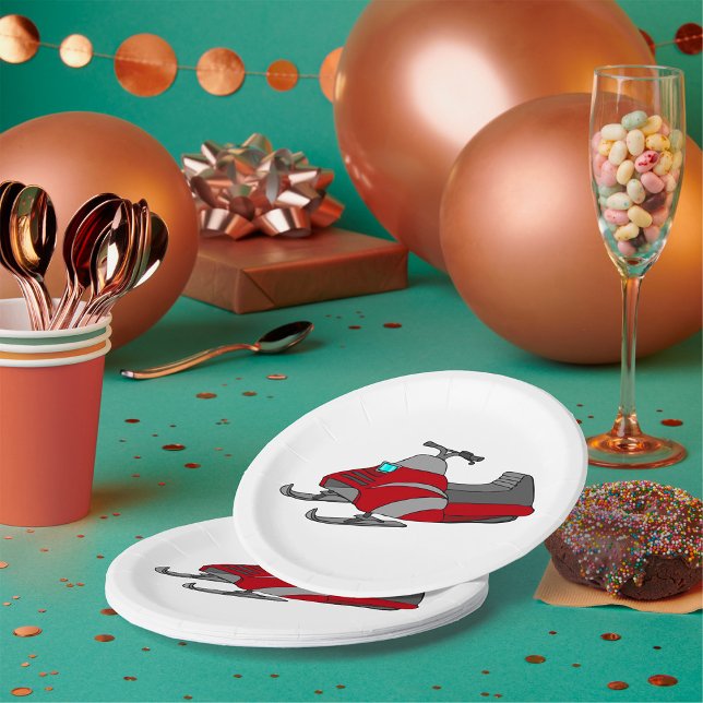 Red and Grey Snowmobile Paper Plate (Creator Uploaded)